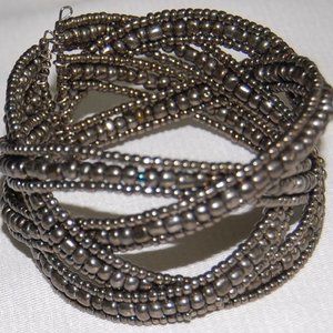 Silver Tone Braided Bead Bracelet (4 Strands of Beads Braided) 8 1/2" Around